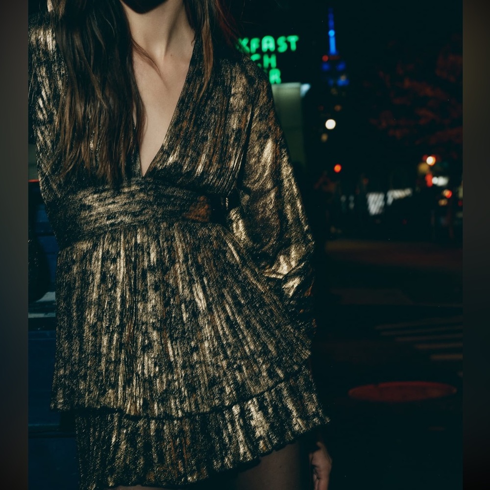 Zara limited edition Ruffled foil mini dress